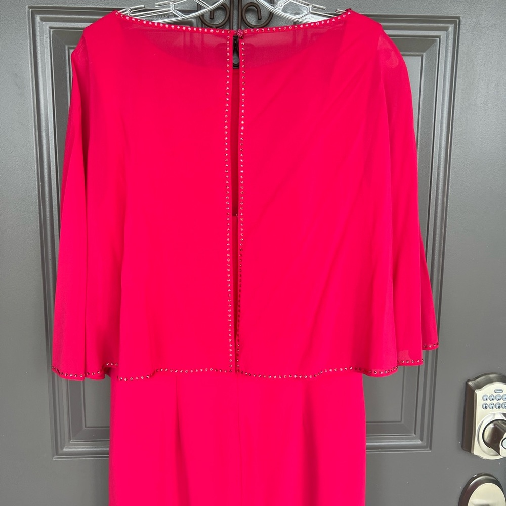 ST. JOHN evening dress maxi flutter sleeve cape cady solid pink valentine size 6 - Picture 10 of 14